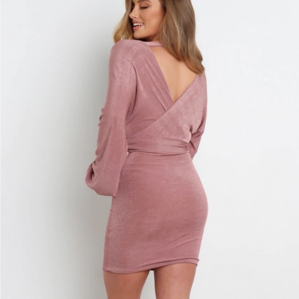 Petal & Pup Blush Pink Velvet Wrap-Back Mini Dress
